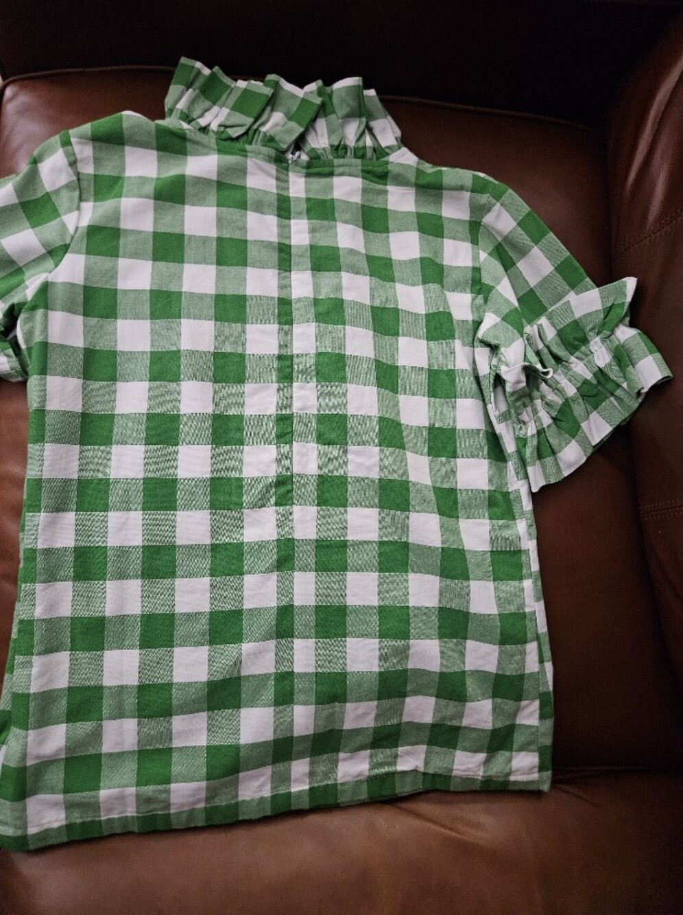 Elizabeth Wilson Top Ruffles Green White Adorable! Xs - Picture 5 of 6